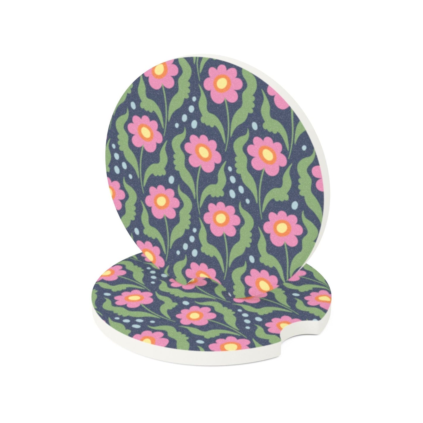 Retro Pink Daisy Car Coasters, Floral Soapstone Cup Holder Coaster • Cute Car Accessories Home Decor Printify 2.6'' × 2.6" 2pcs