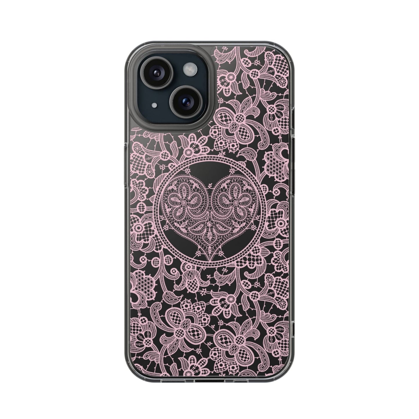 Pink Lace Coquette Phone Case • Clear Phone Case Designed to fit most iPhone and Samsung Phones Phone Case Printify iPhone 15 Without gift packaging