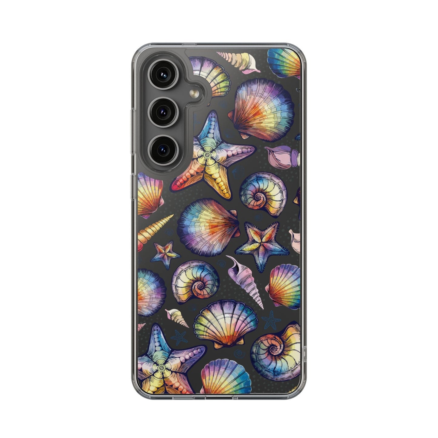 Rainbow Seashell Clear Phone Cases • Designed to fit most iPhone and Samsung Phones Phone Case Printify Samsung Galaxy S24 Plus Without gift packaging