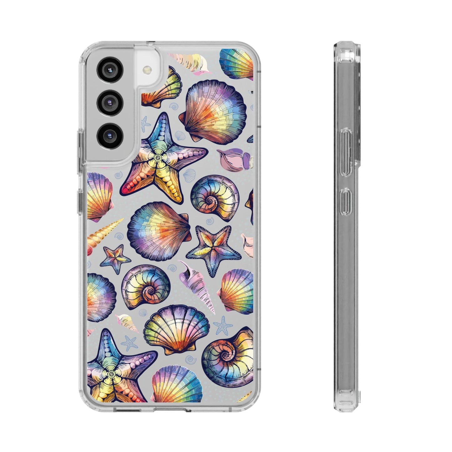 Rainbow Seashell Clear Phone Cases • Designed to fit most iPhone and Samsung Phones Phone Case Printify Samsung Galaxy S22 Plus Without gift packaging