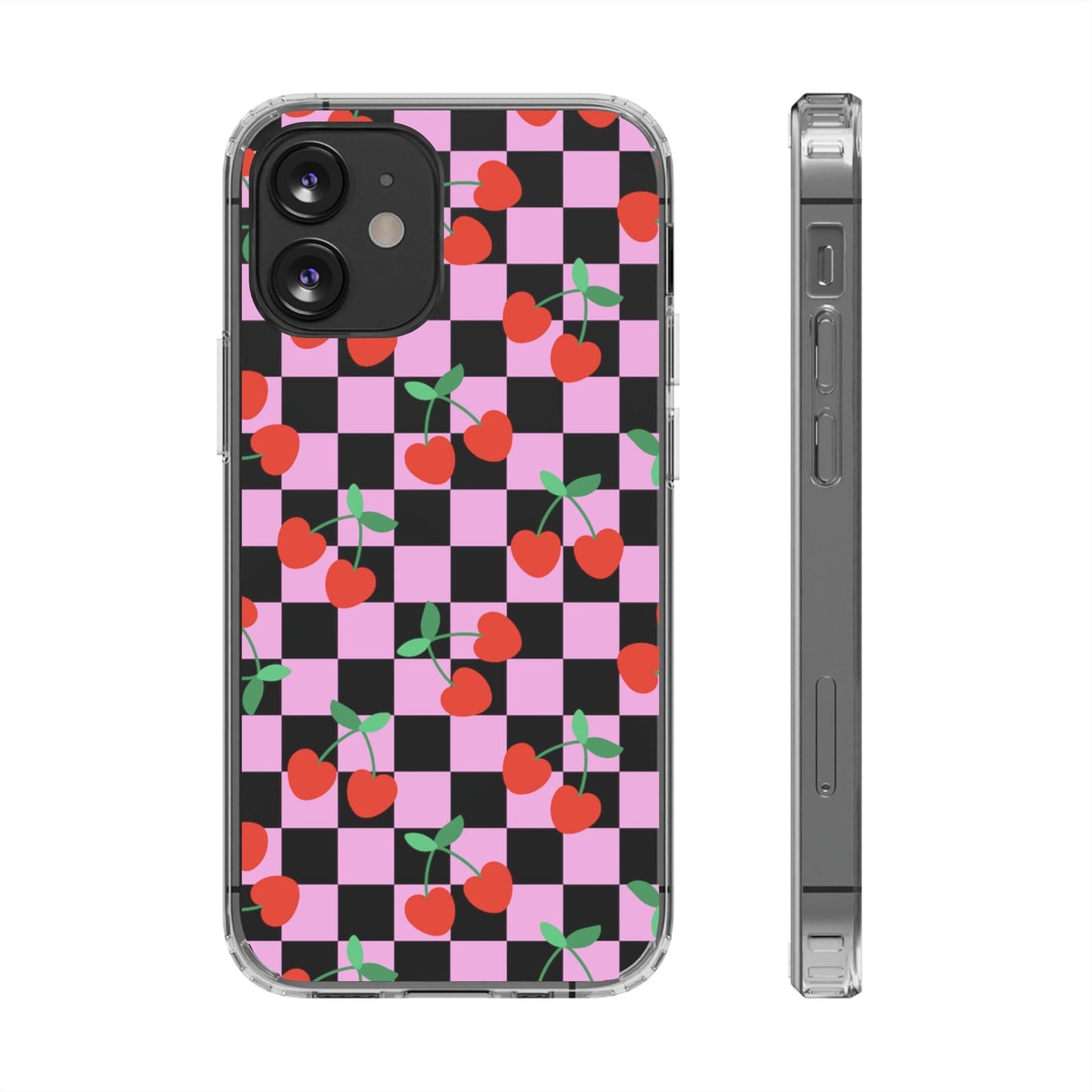 iPhone 16 Clear Case, Pink Checkered Cherry Phone Case • y2K Aesthetic Phone Cases Designed to fit most iPhone and Samsung Models Phone Case Printify iPhone 12 Mini Without gift packaging