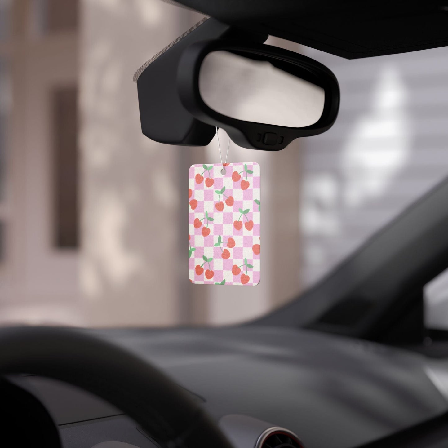 Y2k Checkered Cherry Car Air Freshener, Cute Car Accessories, Car Diffuser Freshie, Matching Car Accessories, Teenage Girl Gifts Accessories Printify