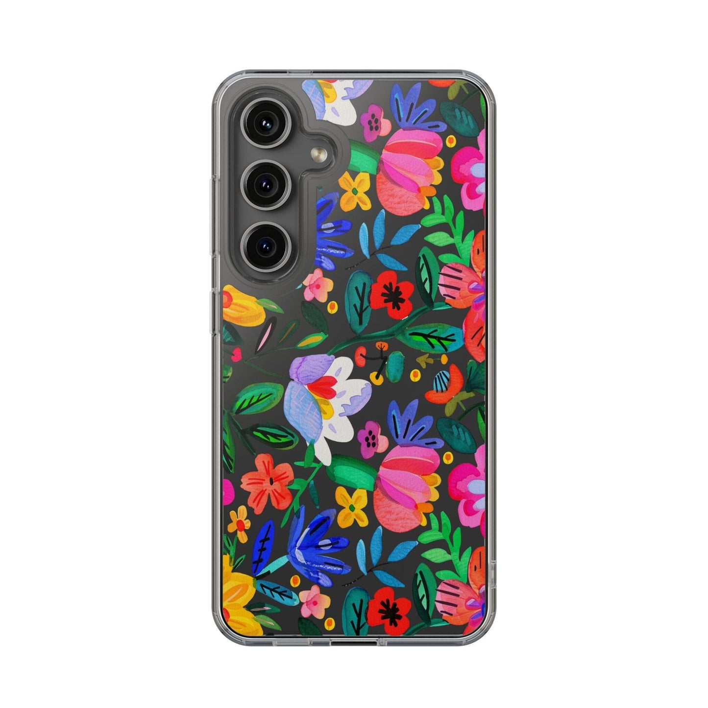 Folk Art Flowers Clear Phone Cases • Summer Floral Phone Case Designed to fit most iPhone and Samsung Phones Phone Case Printify Samsung Galaxy S24 Without gift packaging