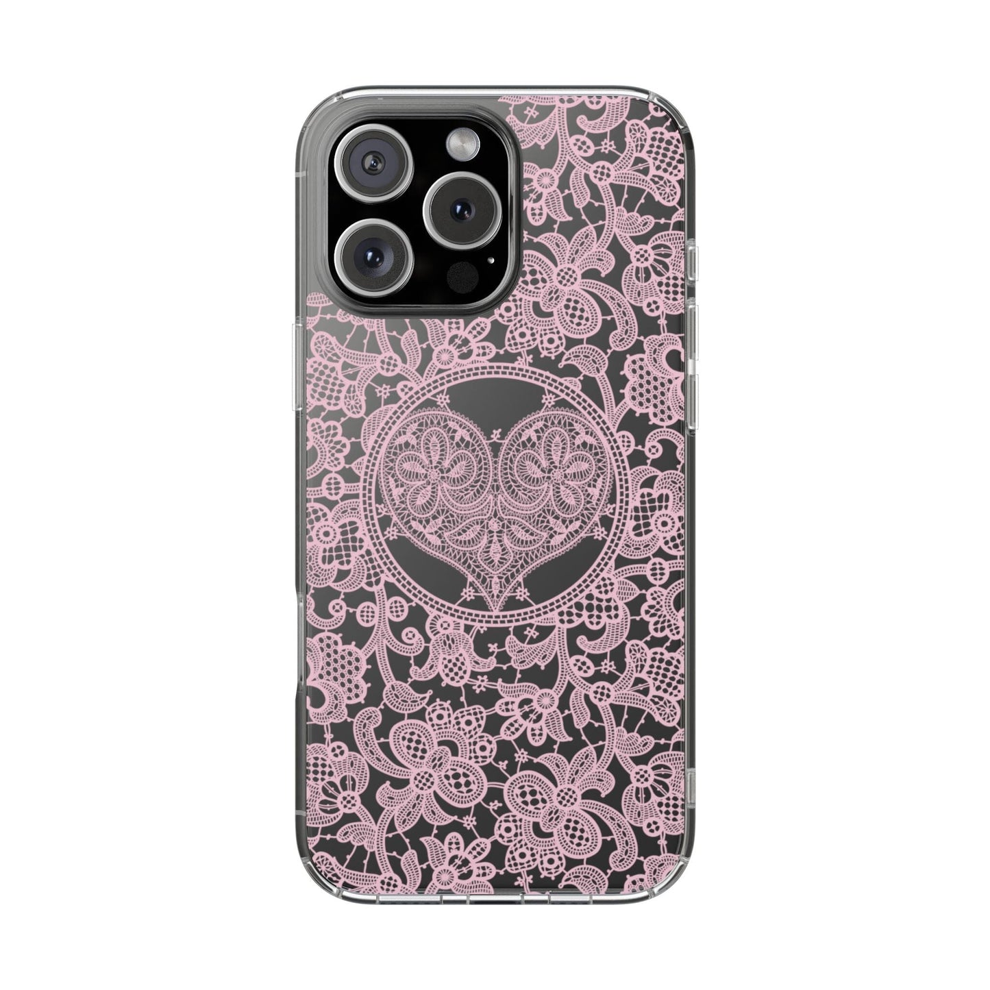 Pink Lace Coquette Phone Case • Clear Phone Case Designed to fit most iPhone and Samsung Phones Phone Case Printify iPhone 16 Pro Max Without gift packaging
