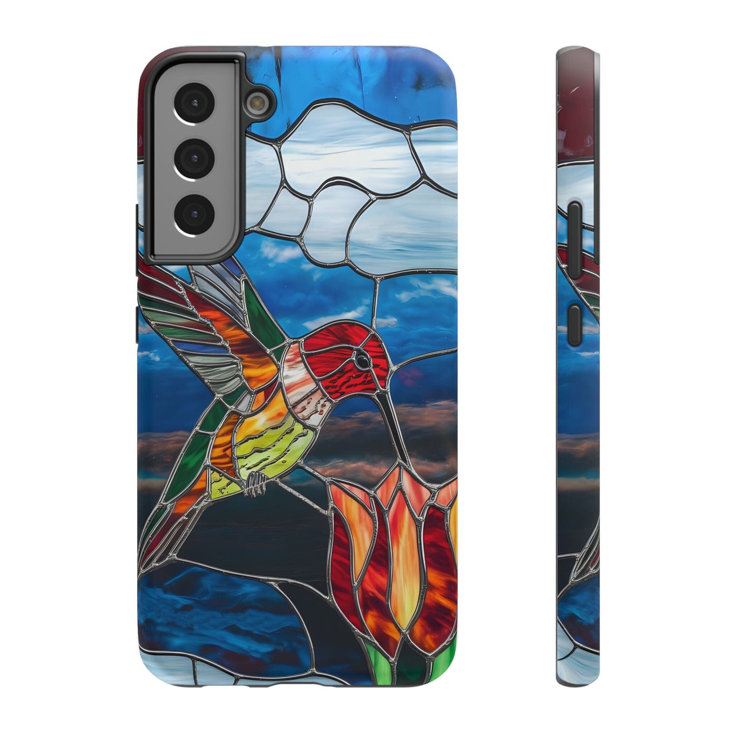 Stained Glass Humming Bird Phone Case, Tough Phonecase designed to fit iPhone and Galaxy Bird Lover Gifts Phone Case Printify Samsung Galaxy S22 Plus Matte Without gift packaging