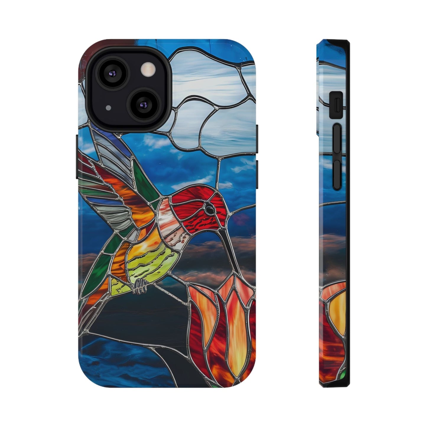 Stained Glass Humming Bird Phone Case, Tough Phonecase designed to fit iPhone and Galaxy Bird Lover Gifts Phone Case Printify iPhone 13 Mini Glossy Without gift packaging