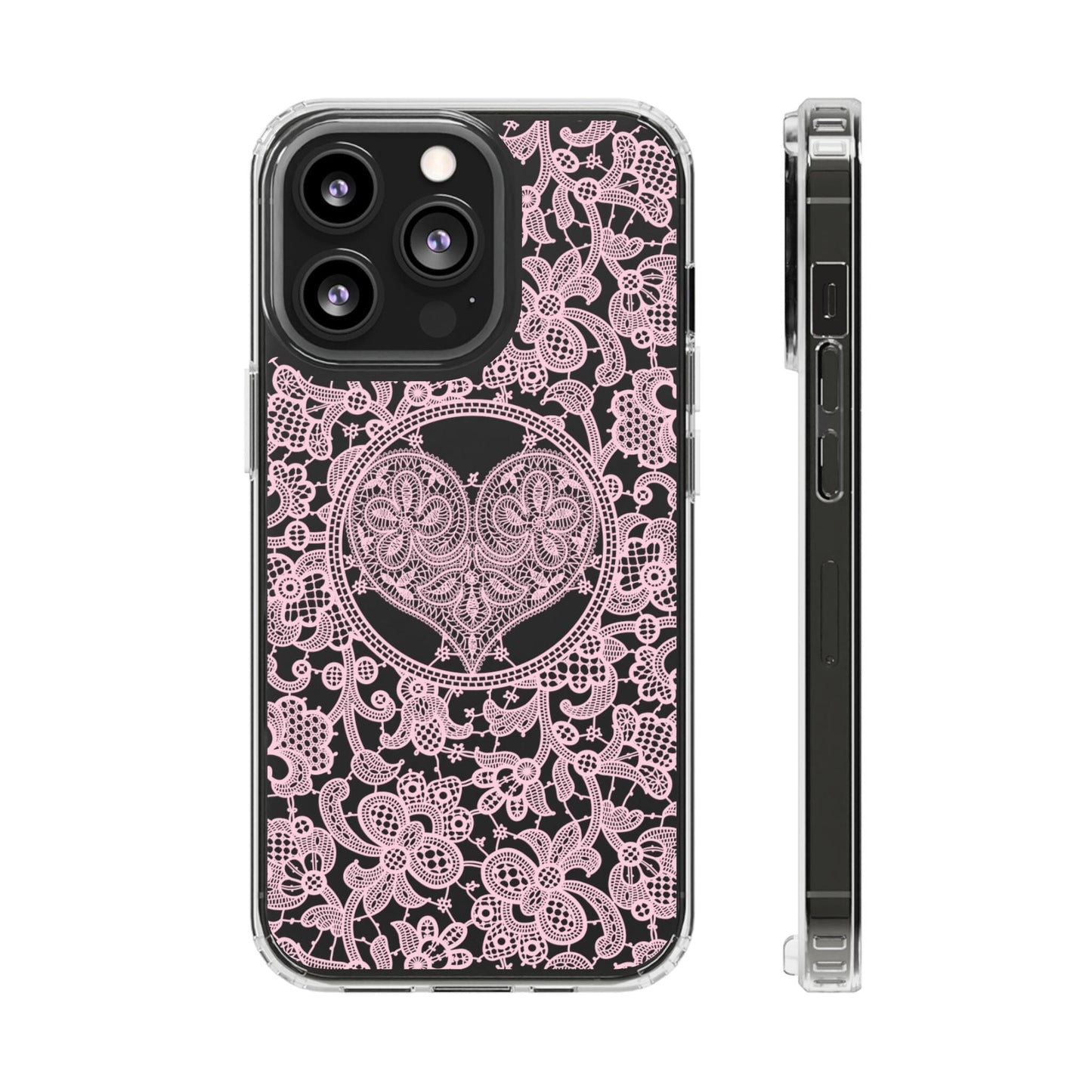 Pink Lace Coquette Phone Case • Clear Phone Case Designed to fit most iPhone and Samsung Phones Phone Case Printify iPhone 13 Pro Without gift packaging