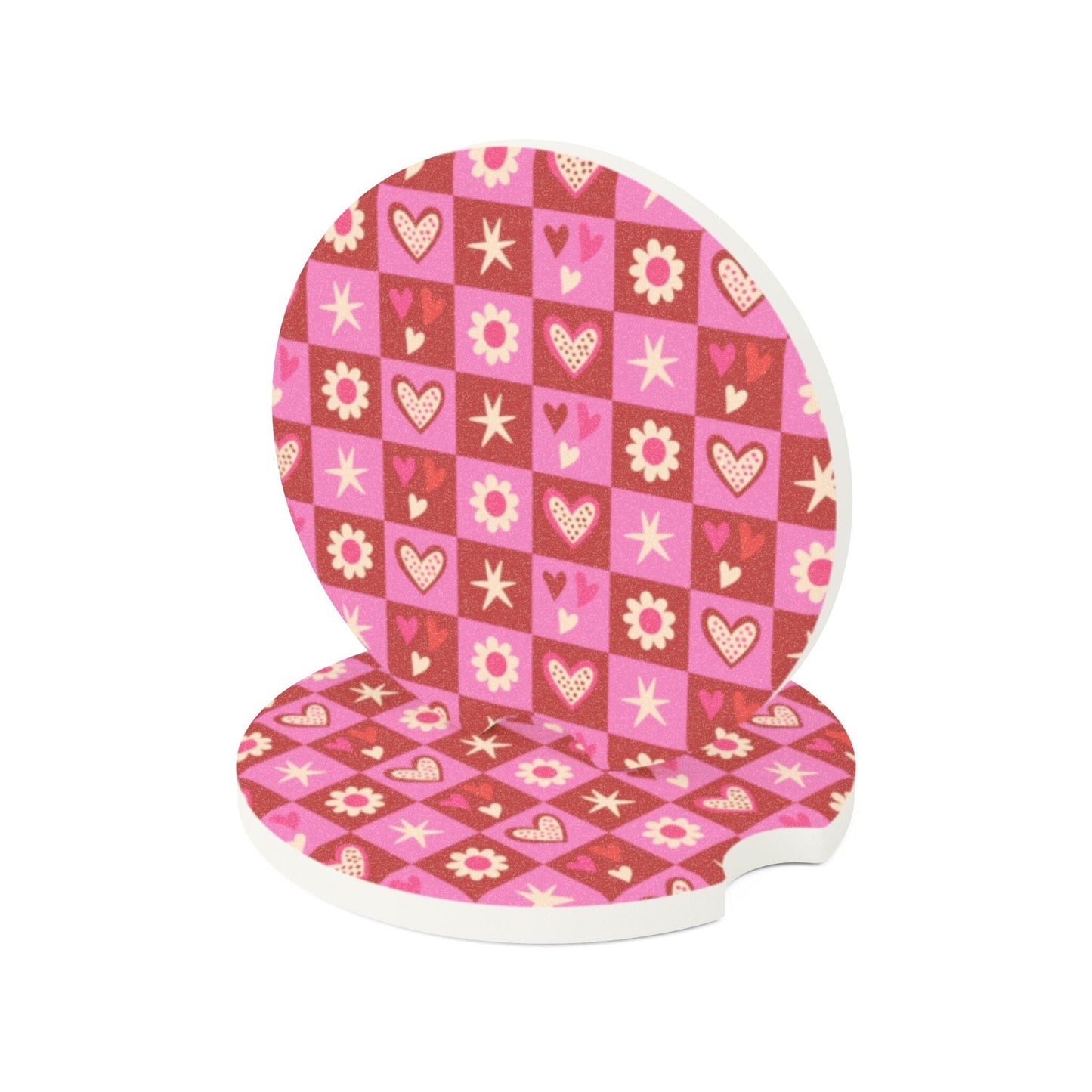 Cute Hearts & Flowers Coquette Car Coasters • Cute Car Accessories Home Decor Printify 2.6'' × 2.6" 2pcs