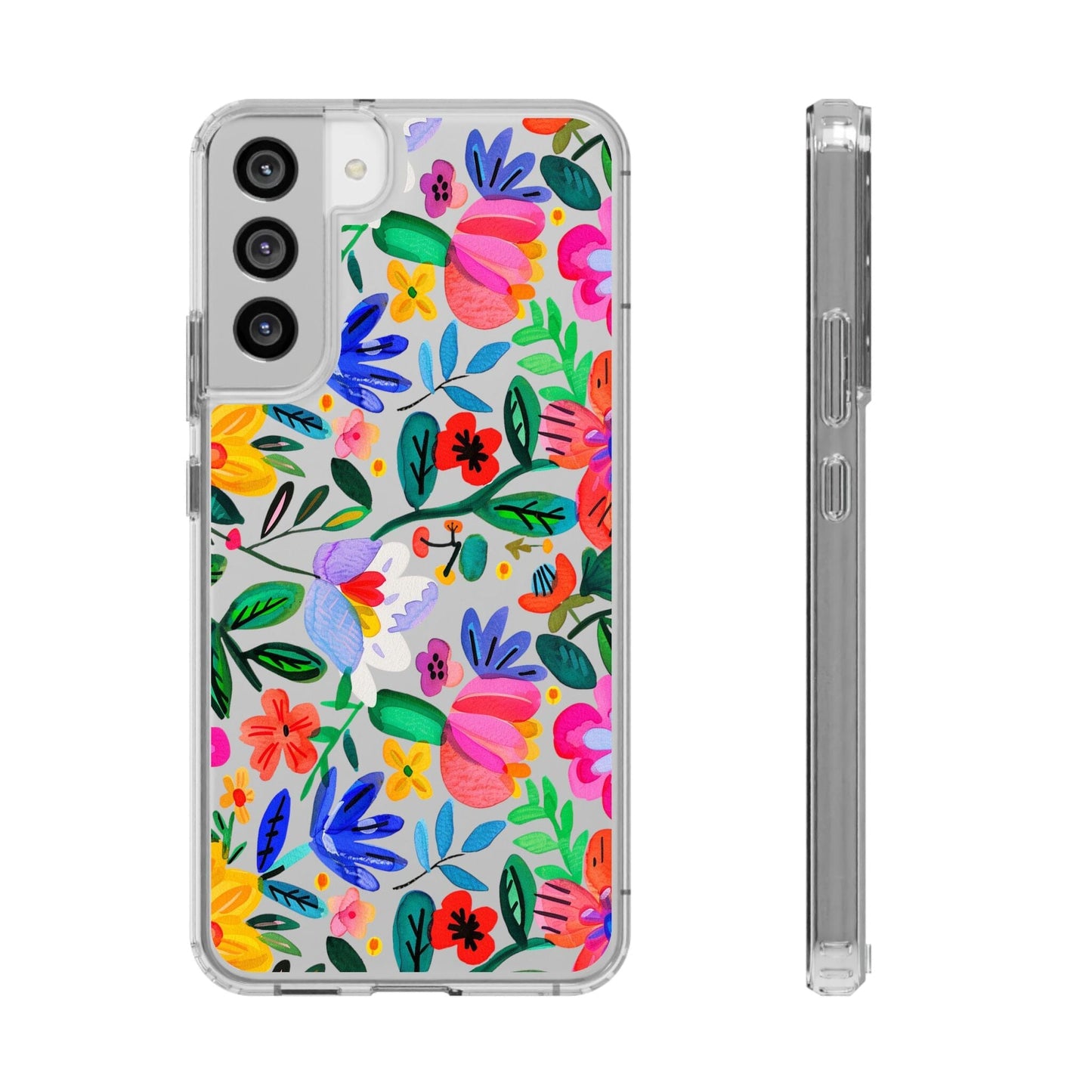 Folk Art Flowers Clear Phone Cases • Summer Floral Phone Case Designed to fit most iPhone and Samsung Phones Phone Case Printify Samsung Galaxy S22 Plus Without gift packaging