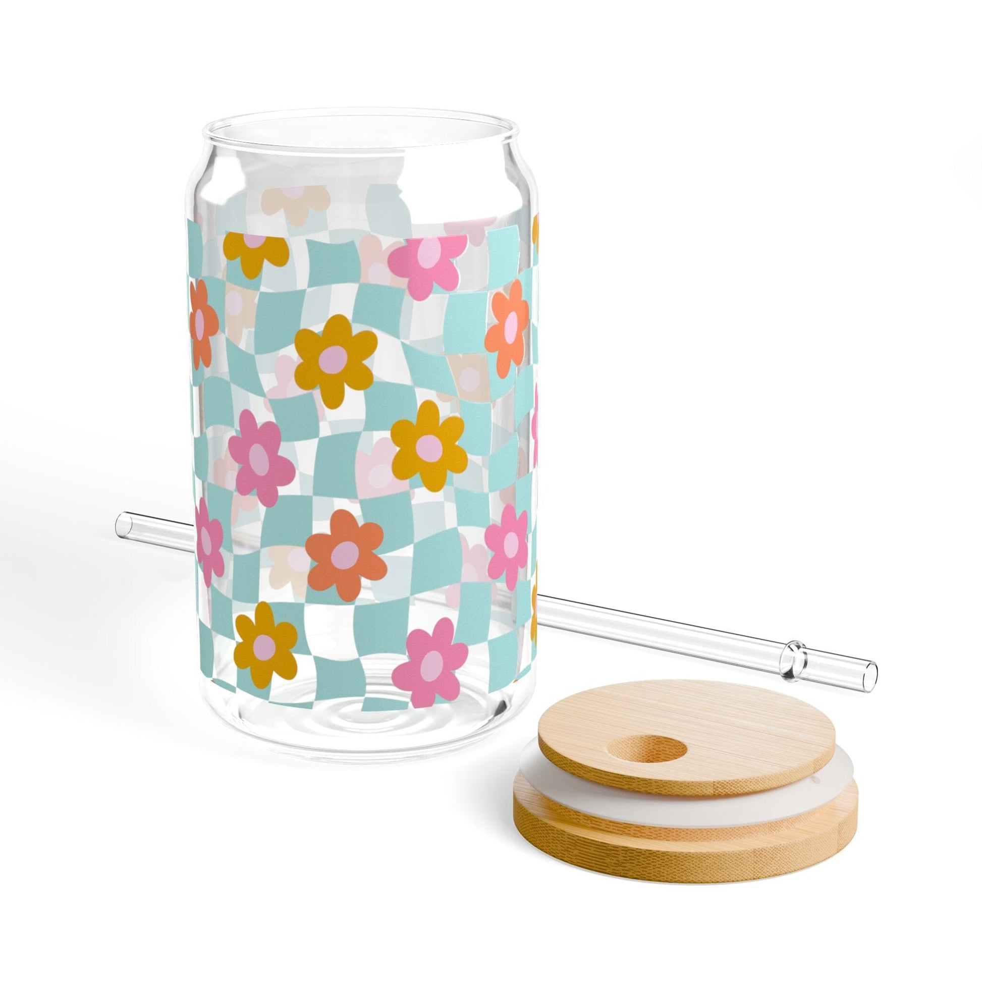 Coconut Girl Blue Checkered Daisy Sipper Cup • Cute Summer Iced Coffee Cup Mug Printify