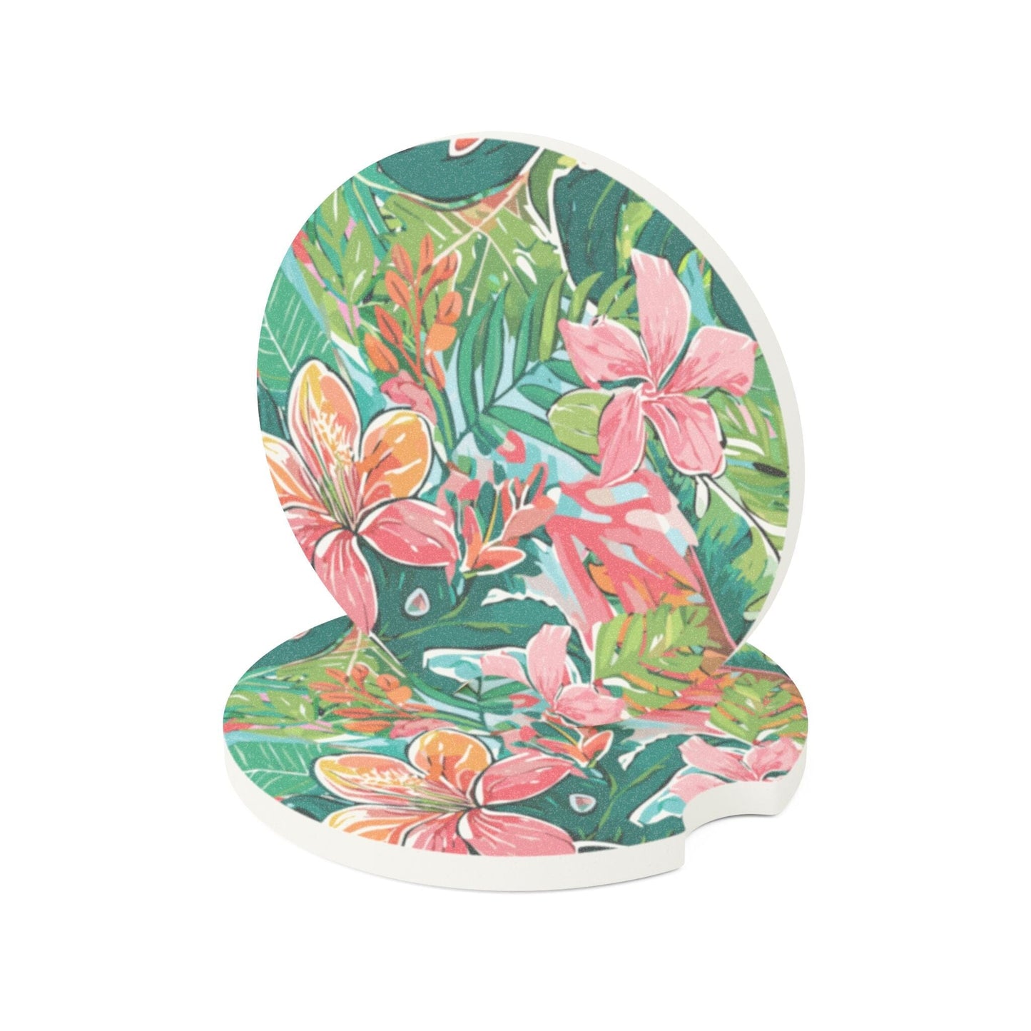 Car Coasters, Floral Coasters for Car Cup Holder, Cute Car Accessories, Cup Holder Coasters, Preppy Trendy, Summer Car Coasters - Set of 2 Home Decor Printify