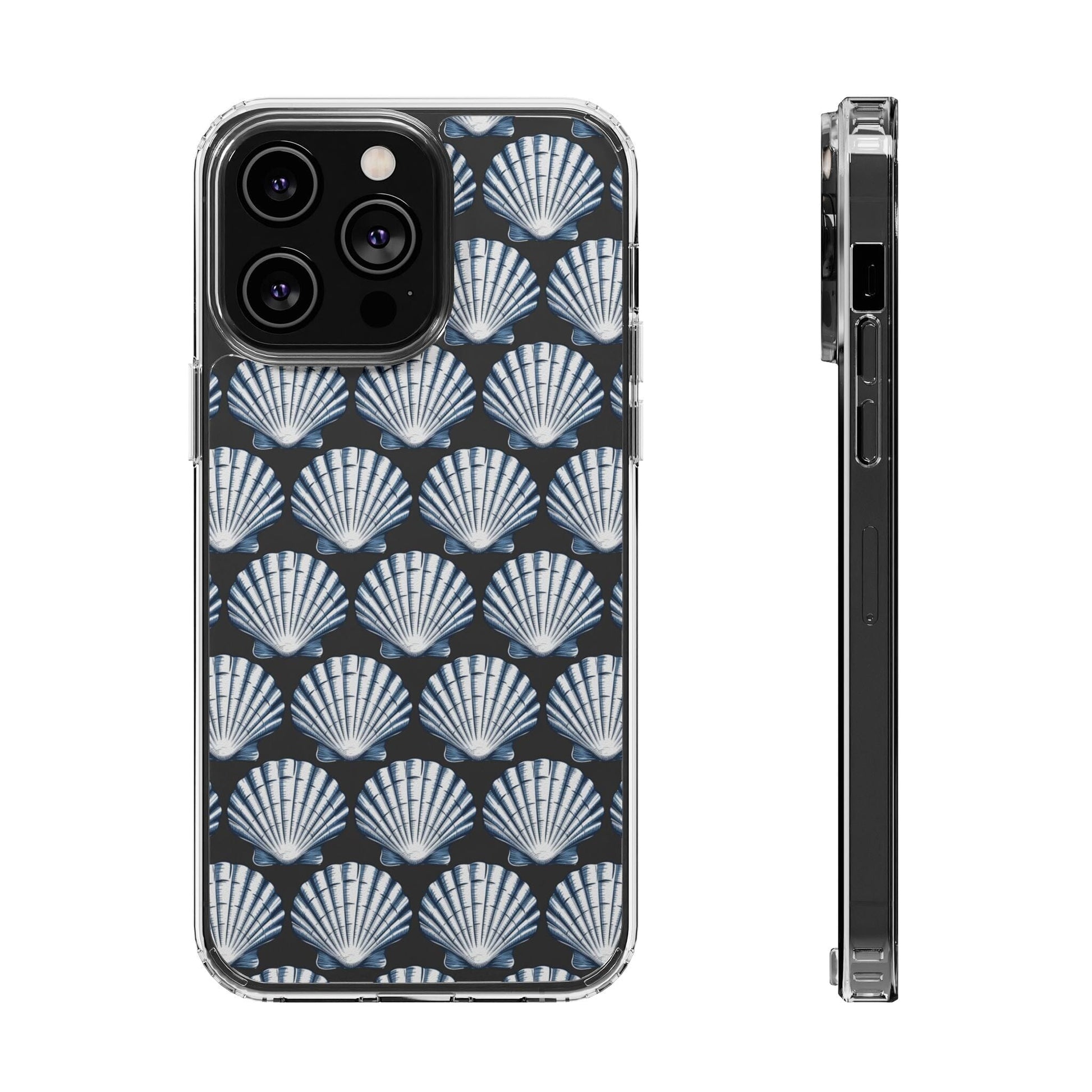 Blue iPhone 16 Clear Case, Seashell Phone Case, Coastal Vibes Mosaic Phone Case, iPhone 16 Pro Max, iPhone 15 Plus, Samsung Galaxy S24 Phone Case Printify iPhone 14 Pro Max Without gift packaging