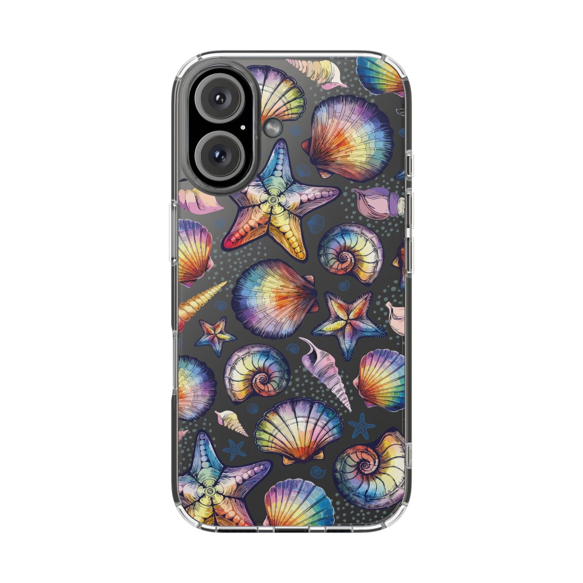 Rainbow Seashell Clear Phone Cases • Designed to fit most iPhone and Samsung Phones Phone Case Printify iPhone 16 Without gift packaging