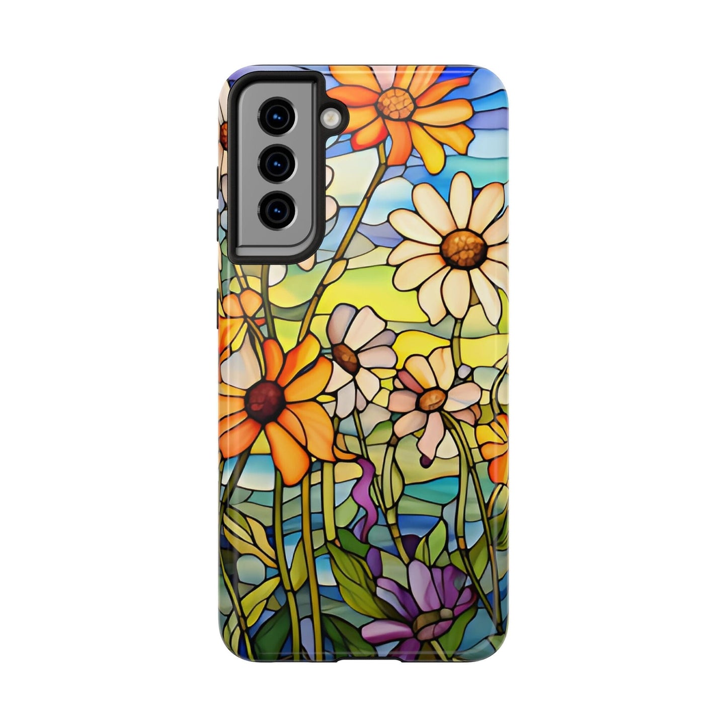 Stained Glass Daisies Impact Resistant Phone Case • Designed to fit most iPhone and Samsung Models Phone Case Printify Samsung Galaxy S21