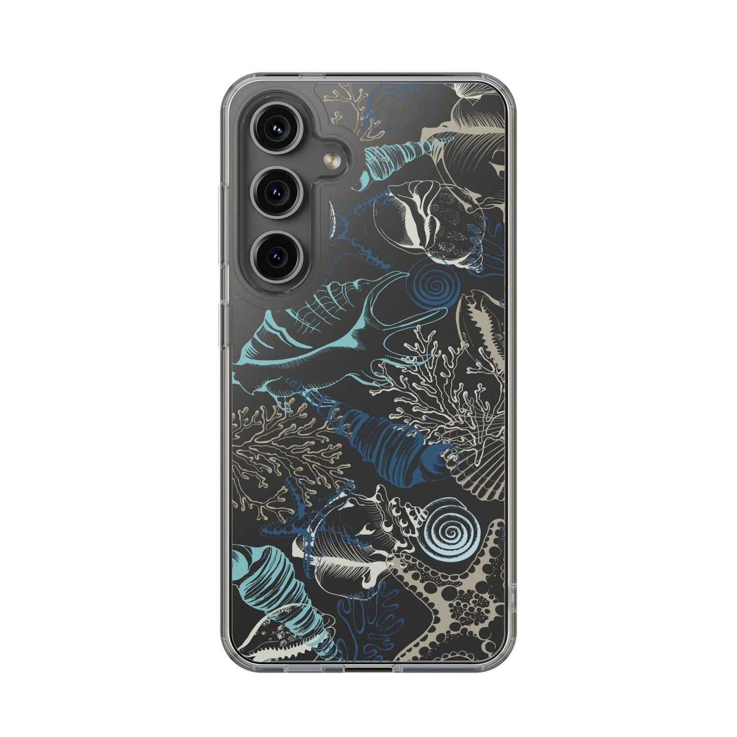 Clear iPhone Case • Blue Seashells Phone Case - Fits Most iPhone and Samsung Phones Phone Case Printify Samsung Galaxy S24 Without gift packaging