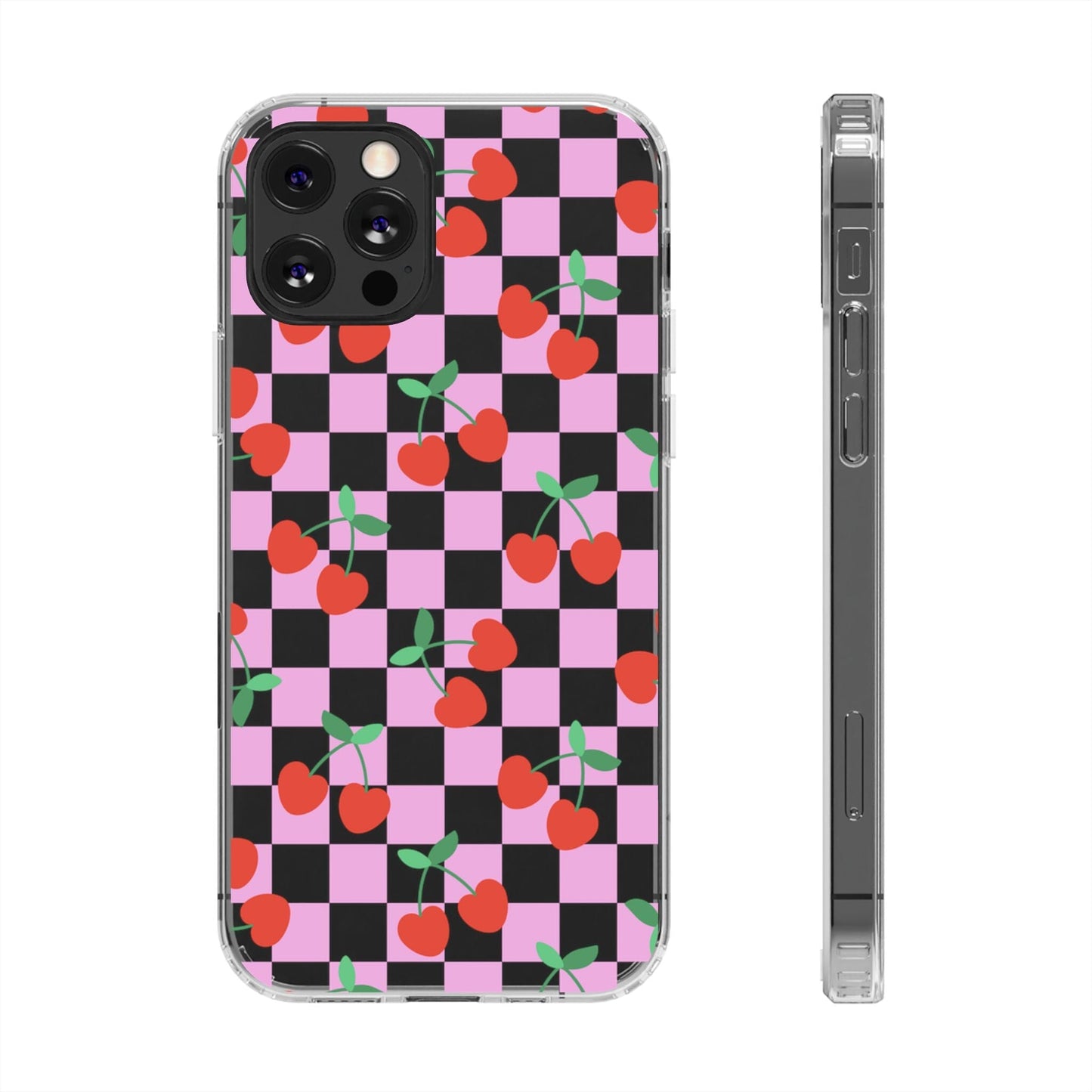 iPhone 16 Clear Case, Pink Checkered Cherry Phone Case • y2K Aesthetic Phone Cases Designed to fit most iPhone and Samsung Models Phone Case Printify iPhone 12 Pro Without gift packaging