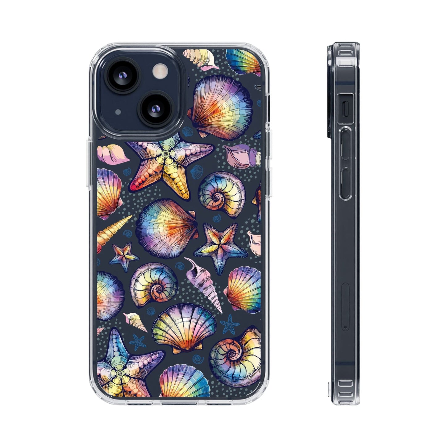 Rainbow Seashell Clear Phone Cases • Designed to fit most iPhone and Samsung Phones Phone Case Printify iPhone 13 Mini Without gift packaging