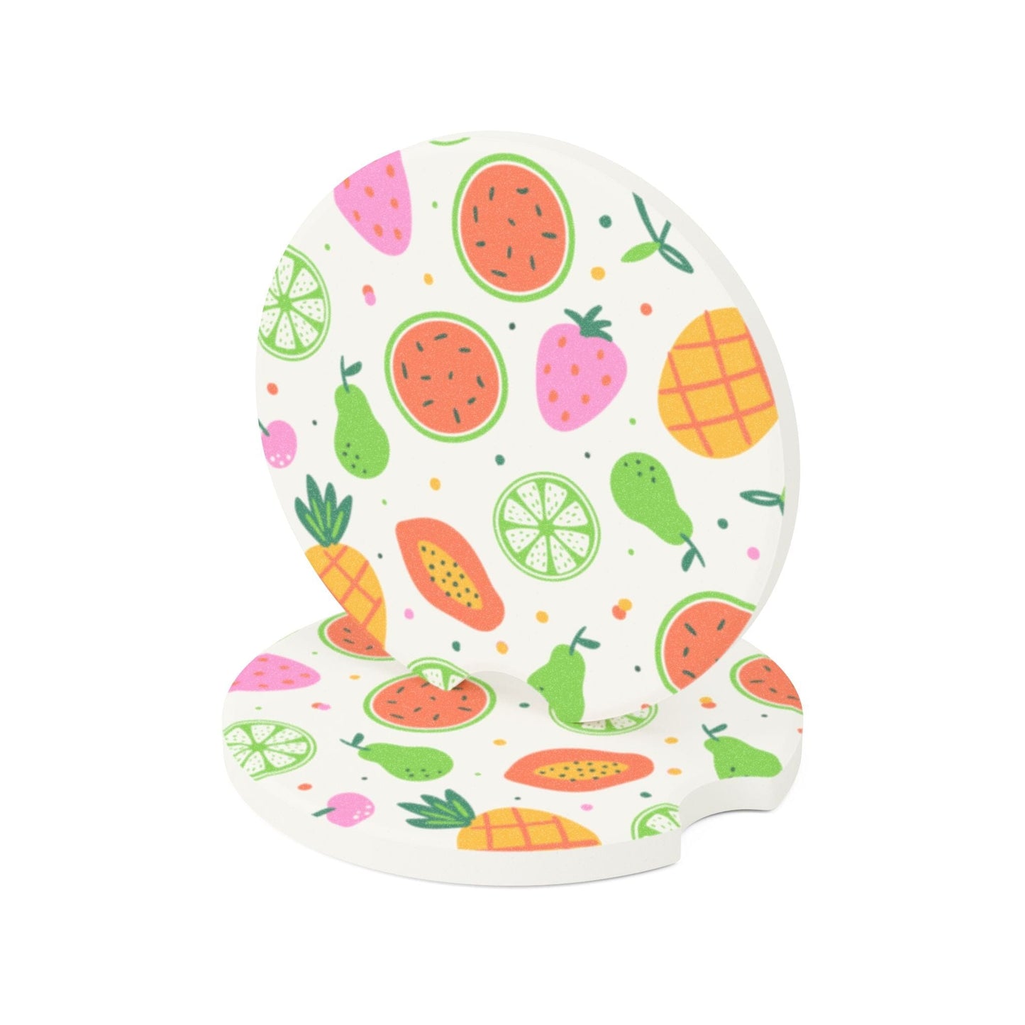 Summer Fruit Car Coasters, Colorful Drink Holder Coaster for Car • Cute Car Accessories Home Decor Printify 2.6'' × 2.6" 2pcs
