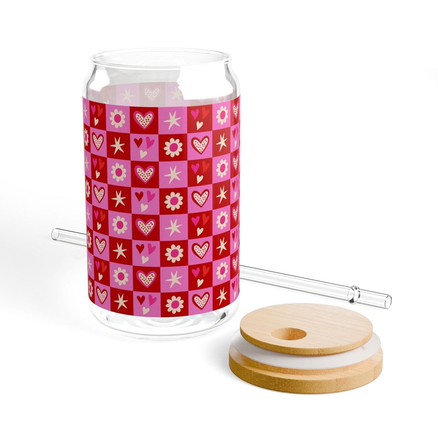 Coquette Hearts & Flowers Sipper Cup, Iced Coffee Cup with Lid Mug Printify