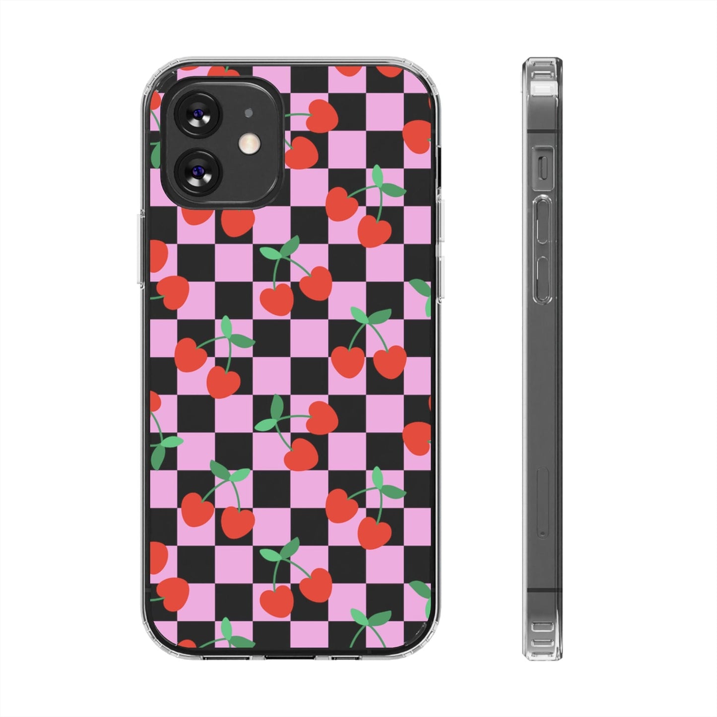 iPhone 16 Clear Case, Pink Checkered Cherry Phone Case • y2K Aesthetic Phone Cases Designed to fit most iPhone and Samsung Models Phone Case Printify iPhone 12 Without gift packaging