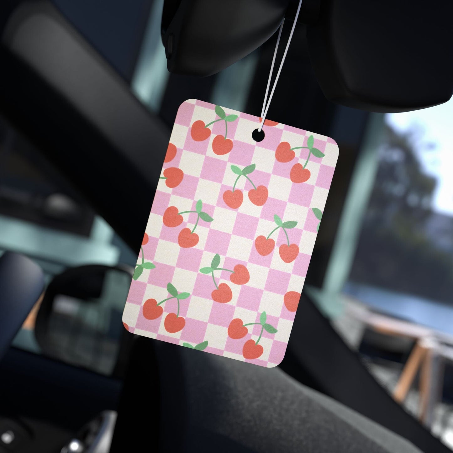 Y2k Checkered Cherry Car Air Freshener, Cute Car Accessories, Car Diffuser Freshie, Matching Car Accessories, Teenage Girl Gifts Accessories Printify