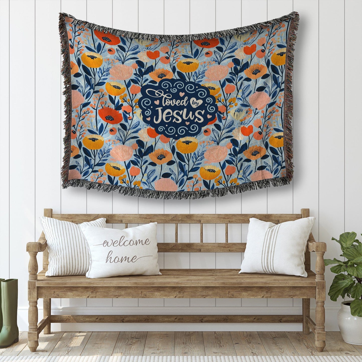Christian Gifts: Loved By Jesus Woven Blanket ~ Scripture Verses, Bible Study Blanket Jewelry ShineOn Fulfillment