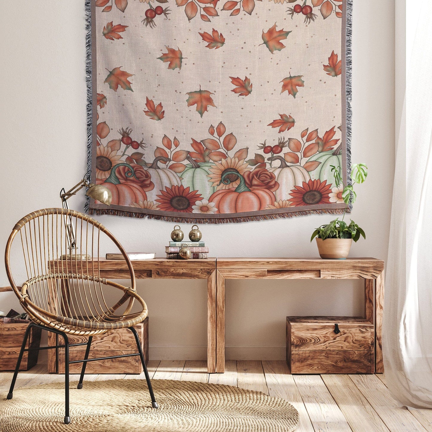 Fall Woven Pumpkin Blanket Blankets teelaunch