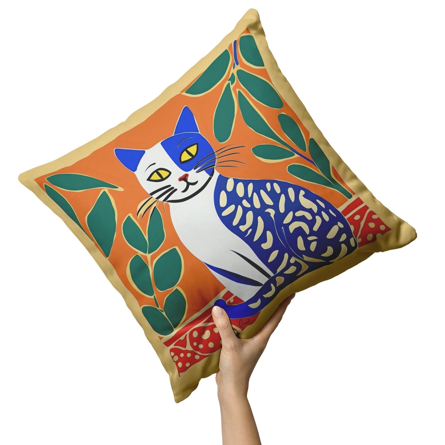 Matisse Print Cat Throw Pillow | Boho Pillow Cover | Henri Catisse Pillow | Cat Dad | Cat Lover Gifts | Flower Market Poster | Home Decor Home Goods teelaunch 18x18 Zip Cover with Insert