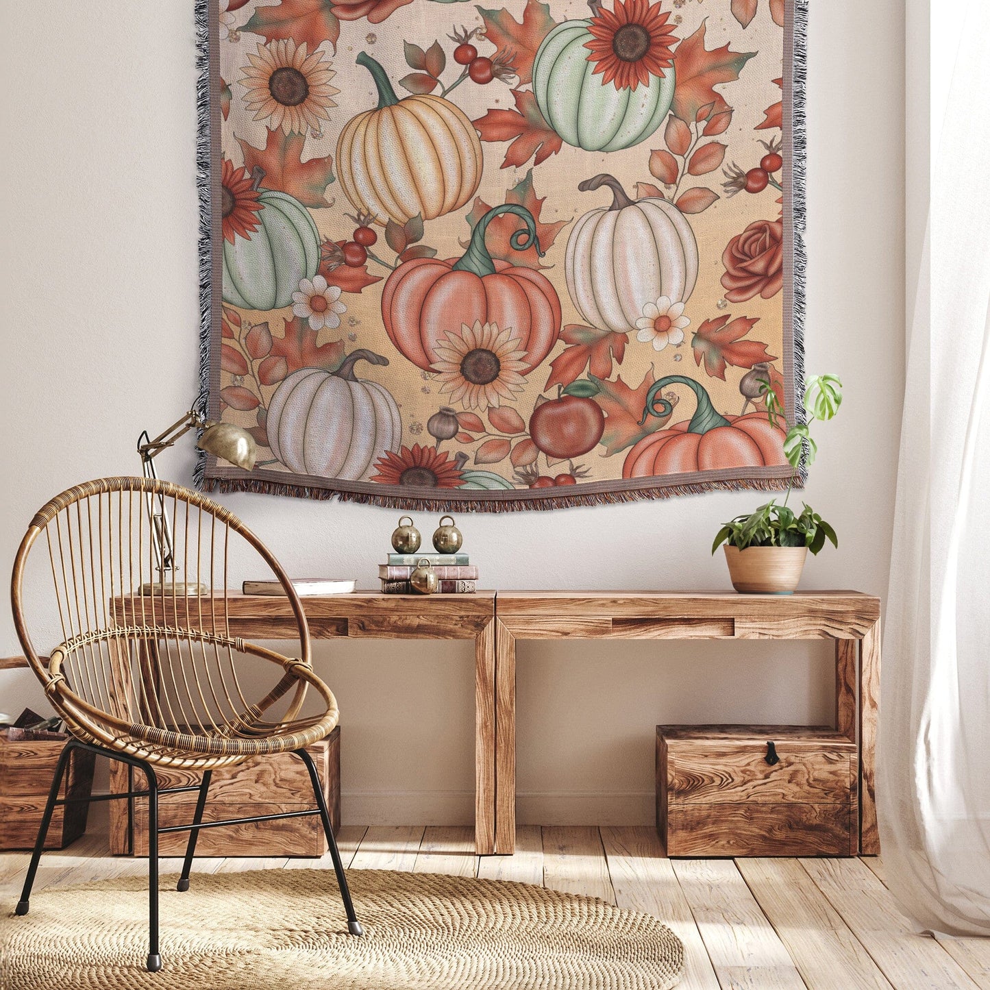 Throw Blanket Couch Fall Woven Blanket, Fall Home Decor, Boojee Halloween Decoration, Pumpkin Spice Season Mushroom Blanket, Autumn Decor Blankets teelaunch
