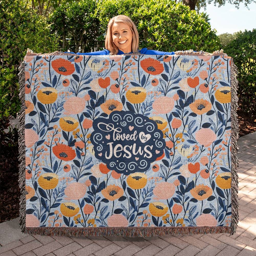 Christian Gifts: Loved By Jesus Woven Blanket ~ Scripture Verses, Bible Study Blanket Jewelry ShineOn Fulfillment