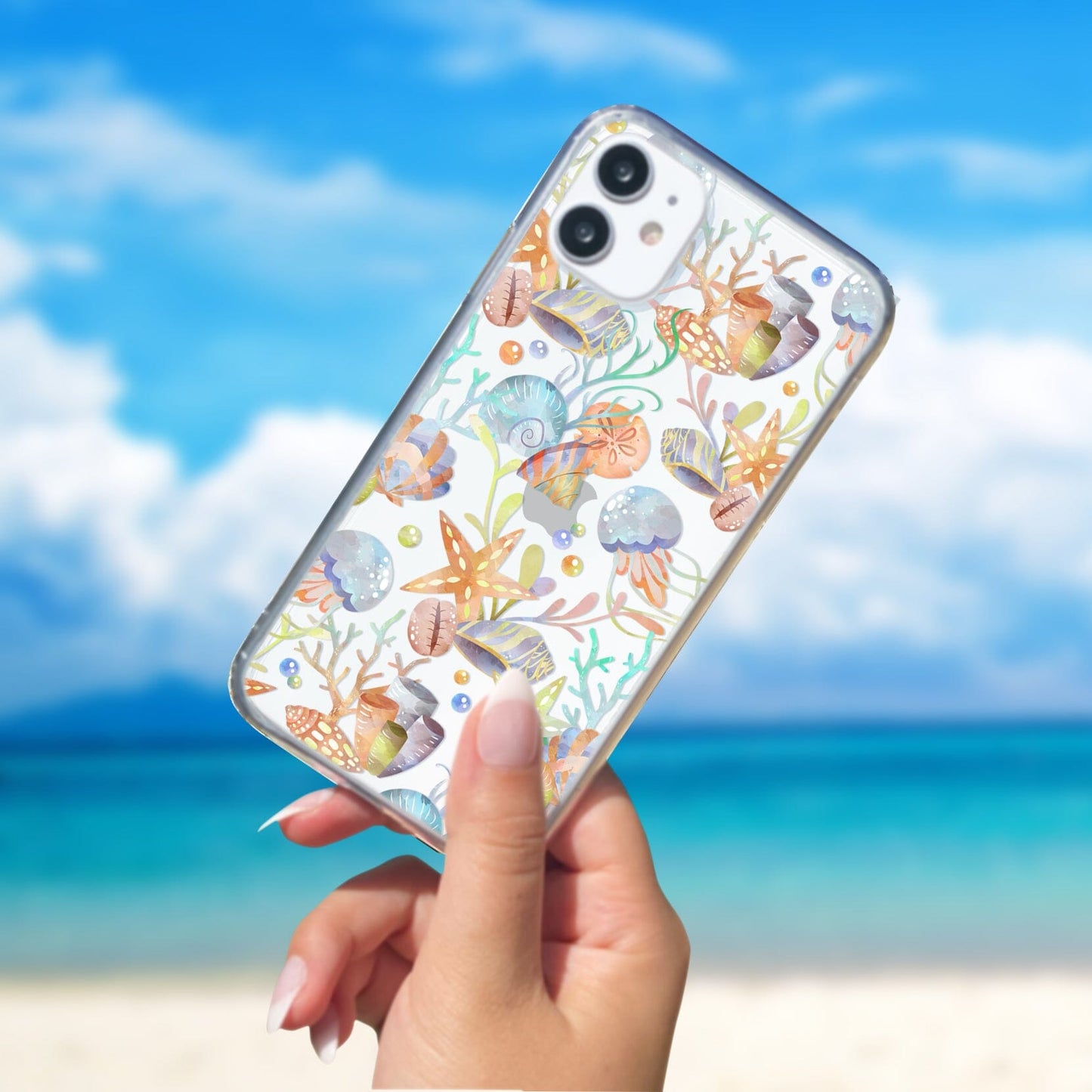 Clear Seashell Phone Case, Summer Beach Vibes • Designed to fit most iPhone and Samsung Phones Phone Case Printify