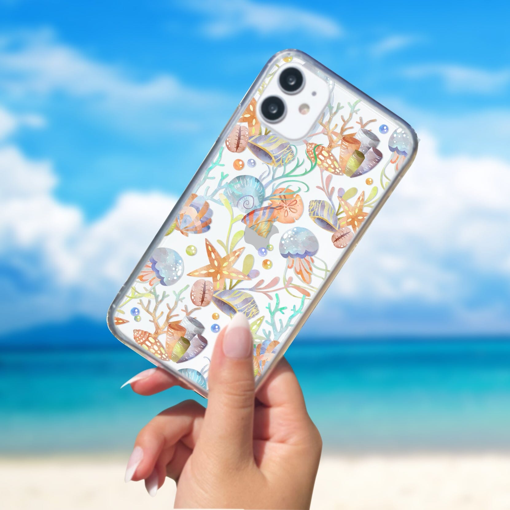 Clear Seashell Phone Case, Summer Beach Vibes • Designed to fit most iPhone and Samsung Phones Phone Case Printify