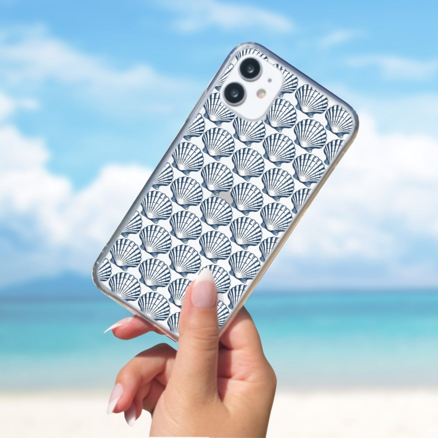 Blue iPhone 16 Clear Case, Seashell Phone Case, Coastal Vibes Mosaic Phone Case, iPhone 16 Pro Max, iPhone 15 Plus, Samsung Galaxy S24 Phone Case Printify iPhone 16 Without gift packaging