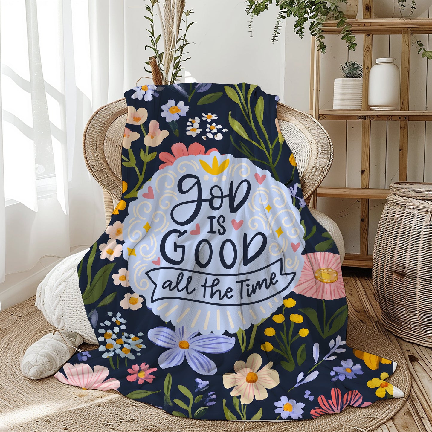 God Is Good Fleece Blanket, Couch Throw, Scripture Blanket, Boho Christian Home Decor Jesus Words Blankets teelaunch