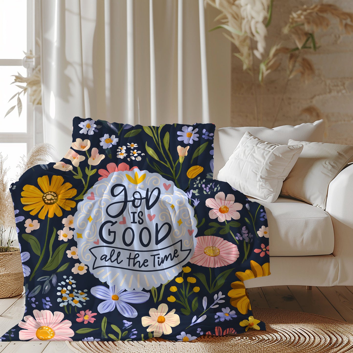God Is Good Fleece Blanket, Couch Throw, Scripture Blanket, Boho Christian Home Decor Jesus Words Blankets teelaunch