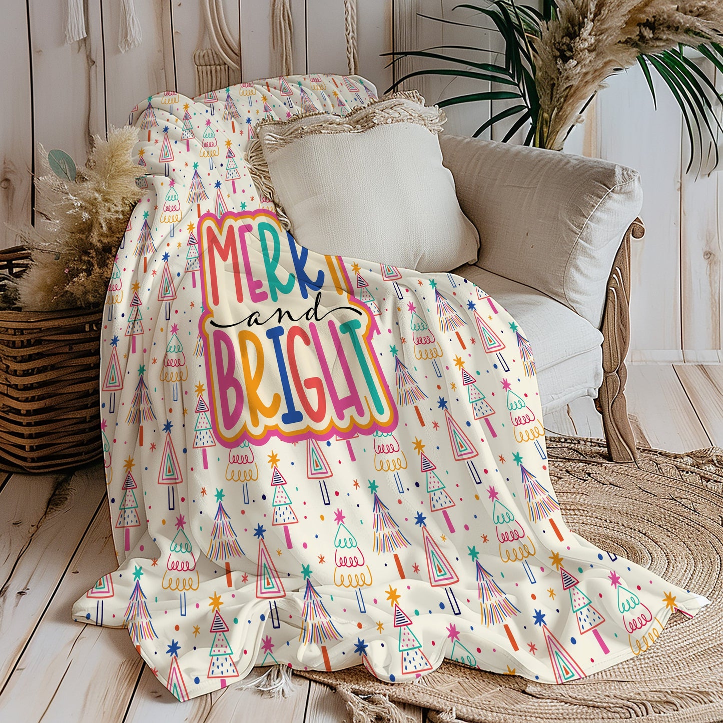 Merry and Bright Christmas Blanket Blankets teelaunch
