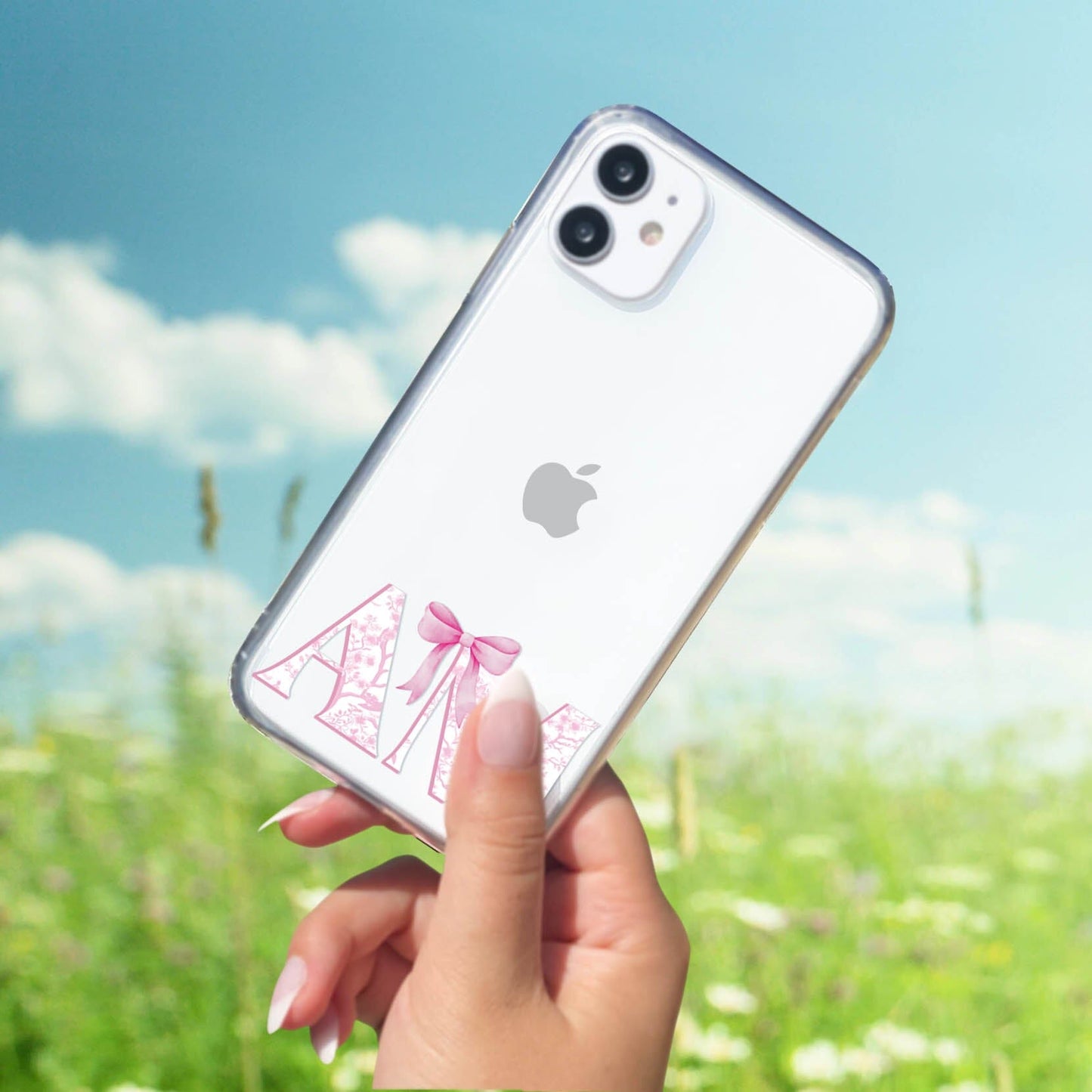 Coquette Initials, Pink 16 Pro Case, Clear Phone Case • Pink Chinoiseri Design Created to fit Most iPhone and Samsung Models Salmon Olive