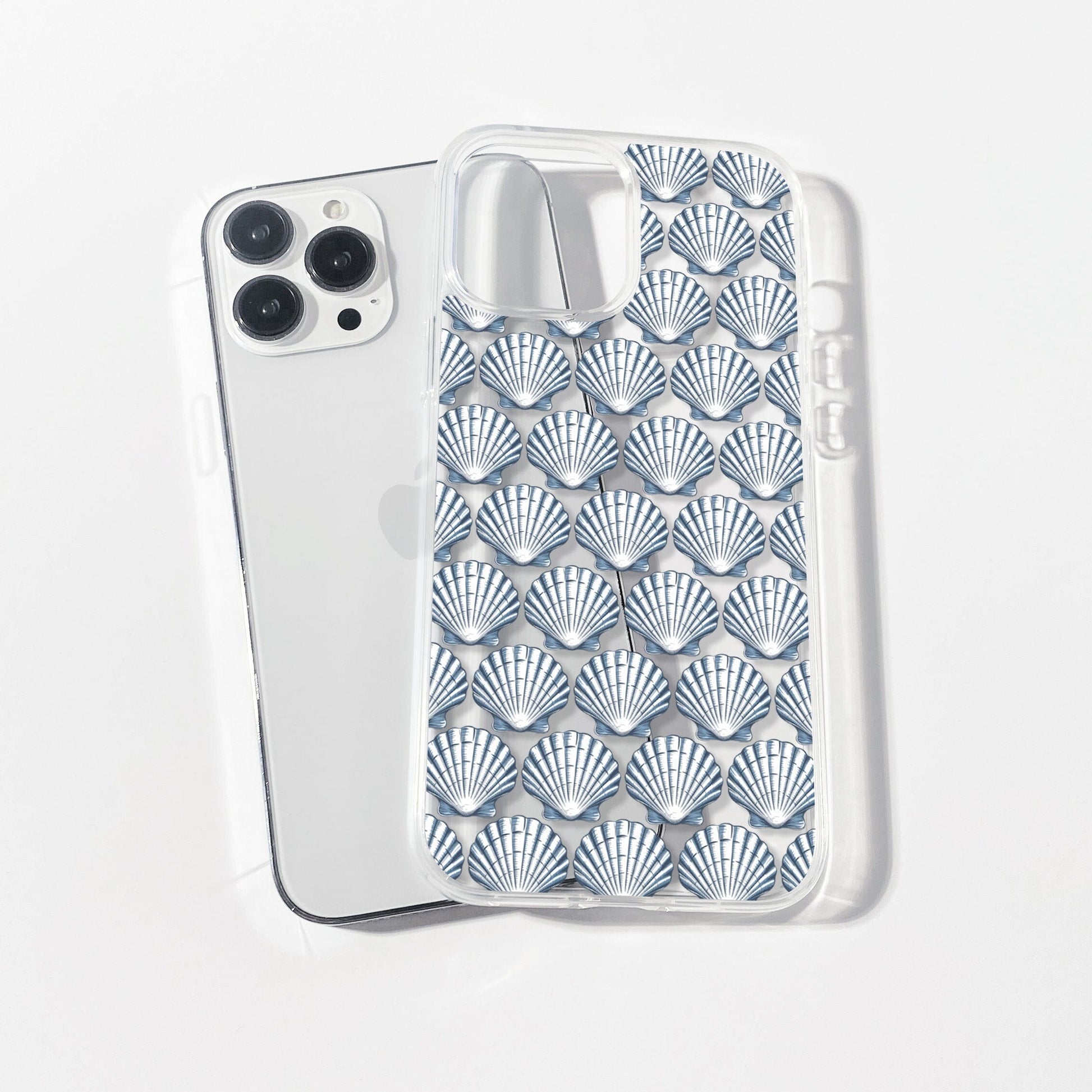 Blue iPhone 16 Clear Case, Seashell Phone Case, Coastal Vibes Mosaic Phone Case, iPhone 16 Pro Max, iPhone 15 Plus, Samsung Galaxy S24 Phone Case Printify