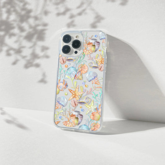 Clear Seashell Phone Case, Summer Beach Vibes • Designed to fit most iPhone and Samsung Phones Phone Case Printify