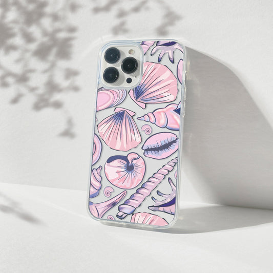 Ocean-Inspired Clear Phone Case, Coastal Aesthetic, Shells Pattern, Summer Vibes iPhone 16 Pro Case, iPhone 15, iPhone 14, Samsung Galaxy Phone Case Printify