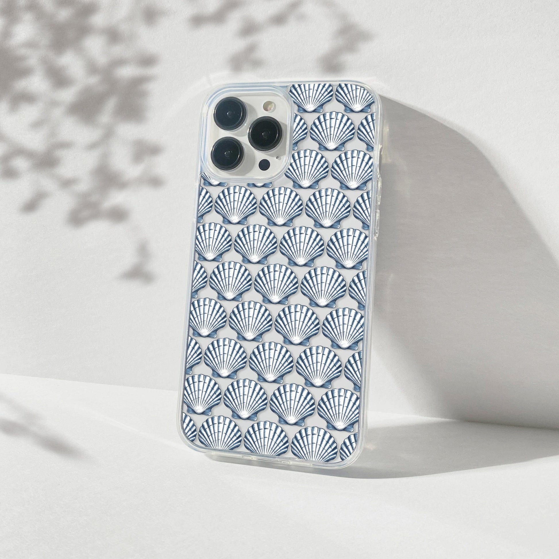 Blue iPhone 16 Clear Case, Seashell Phone Case, Coastal Vibes Mosaic Phone Case, iPhone 16 Pro Max, iPhone 15 Plus, Samsung Galaxy S24 Phone Case Printify