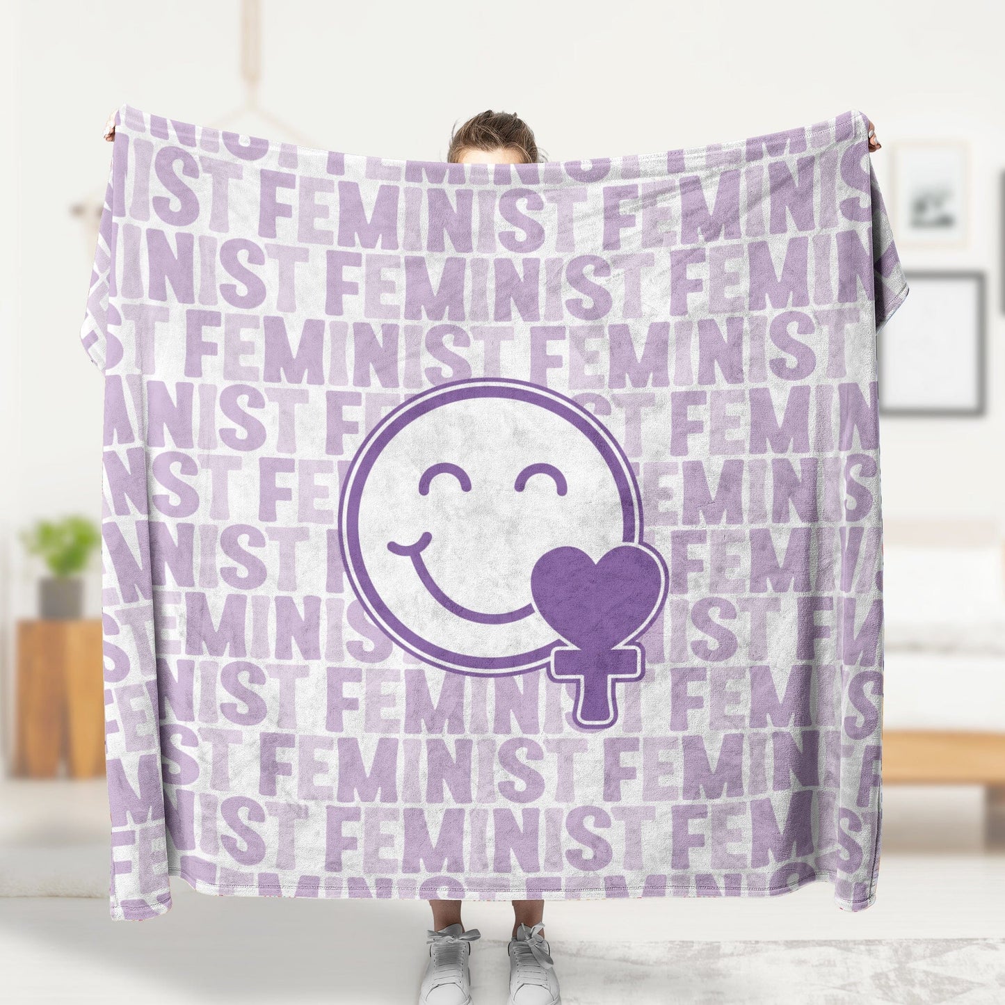 Feminist Gifts ~ Purple Feminist Smiling Face Blanket Blankets teelaunch "50 x 60" Fleece