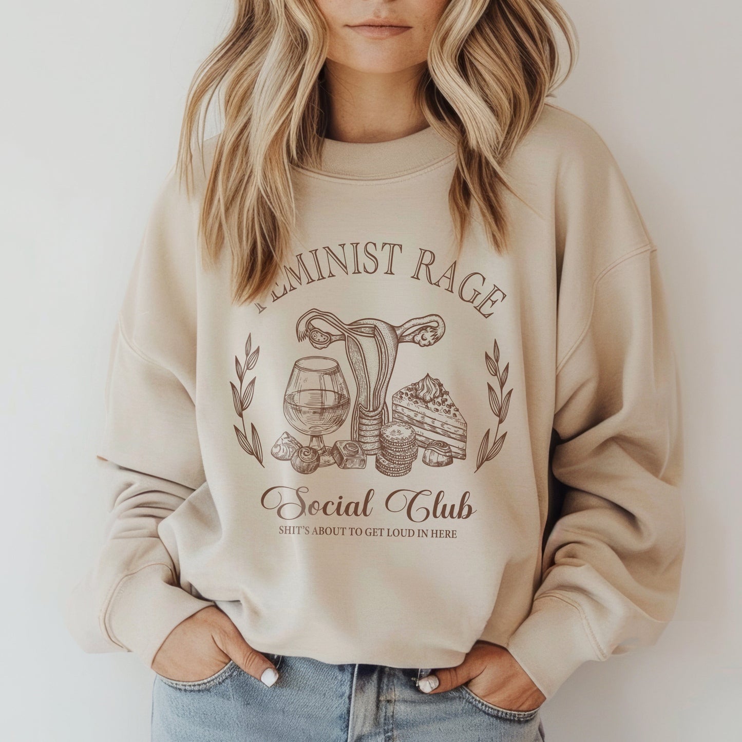 Feminist Shirts ~ Feminist Rage Social Club Sweatshirt Sweatshirt Printify Sand S