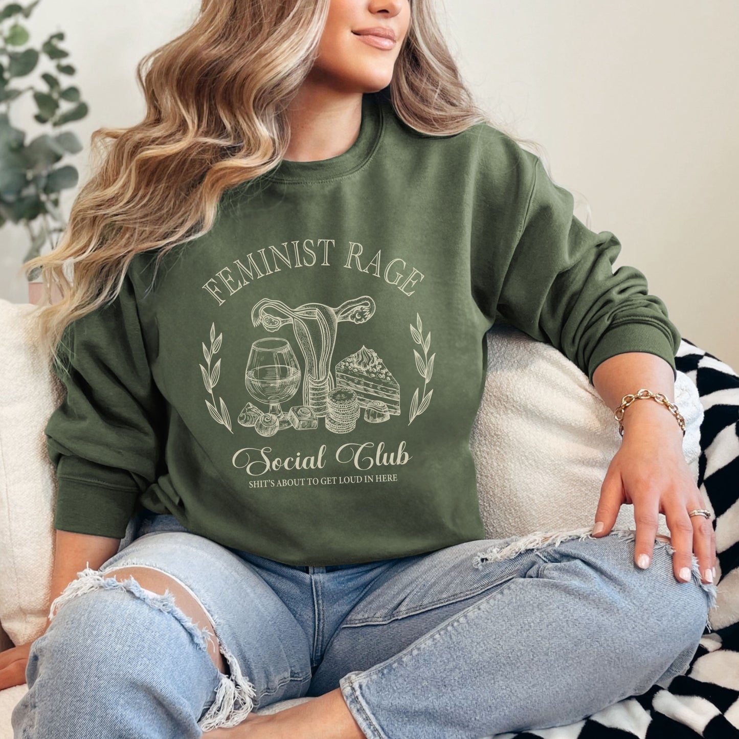Feminist Shirts ~ Feminist Rage Social Club Sweatshirt Sweatshirt Printify Military Green S