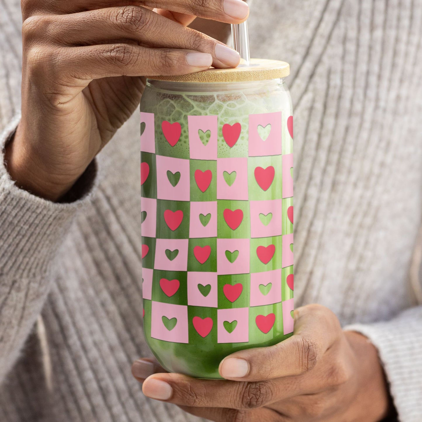 Coquette Heart Sipper Glass • XOXO Pink Iced Coffee Cup, Cute Bachelorette Drinkware Gifts Mug Printify