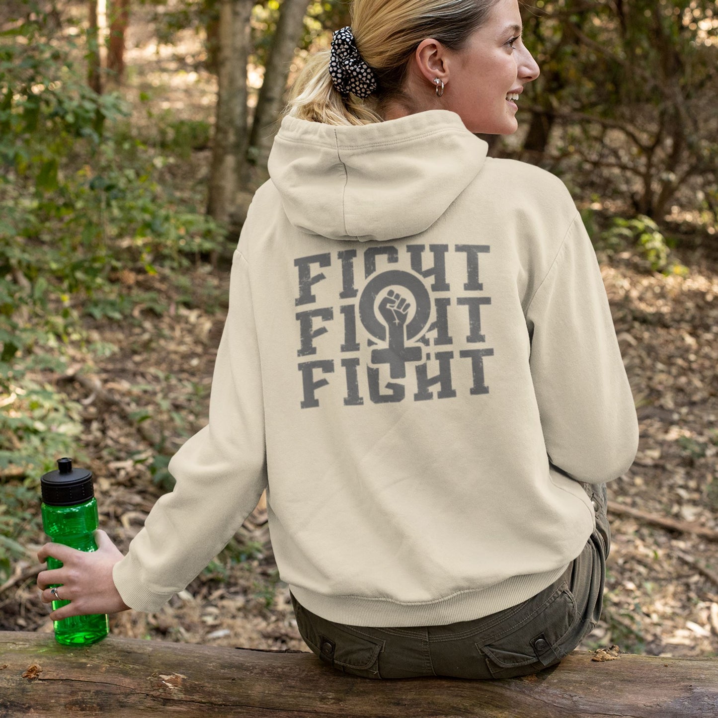 Fight Fight Fight Feminist Sweatshirt ~ Unisex Heavy Blend Hoodie Hoodie Printify S Sand