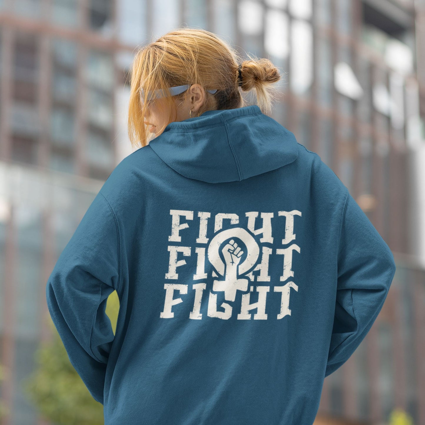Fight Fight Fight Feminist Sweatshirt ~ Unisex Heavy Blend Hoodie Hoodie Printify S Indigo Blue