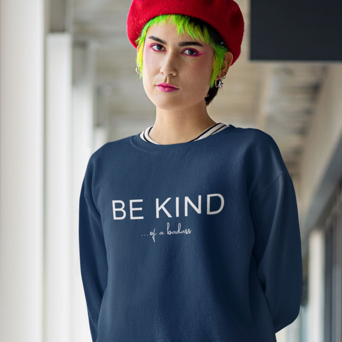 Be Kind of a Badass Sweatshirt | Kindness Crewneck Sweater | Y2K Trending Sweatshirt for Skater Girls | Sweatshirt Printify