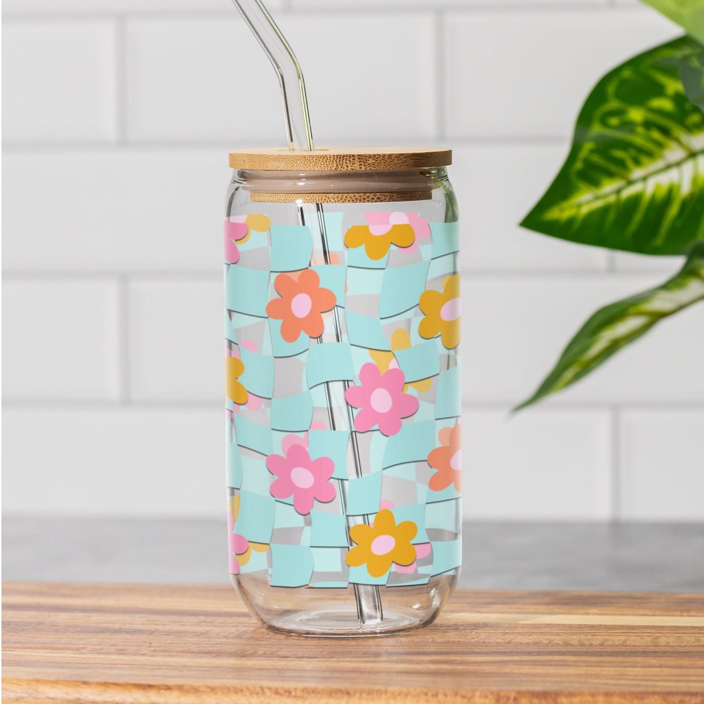 Coconut Girl Blue Checkered Daisy Sipper Cup • Cute Summer Iced Coffee Cup Mug Printify
