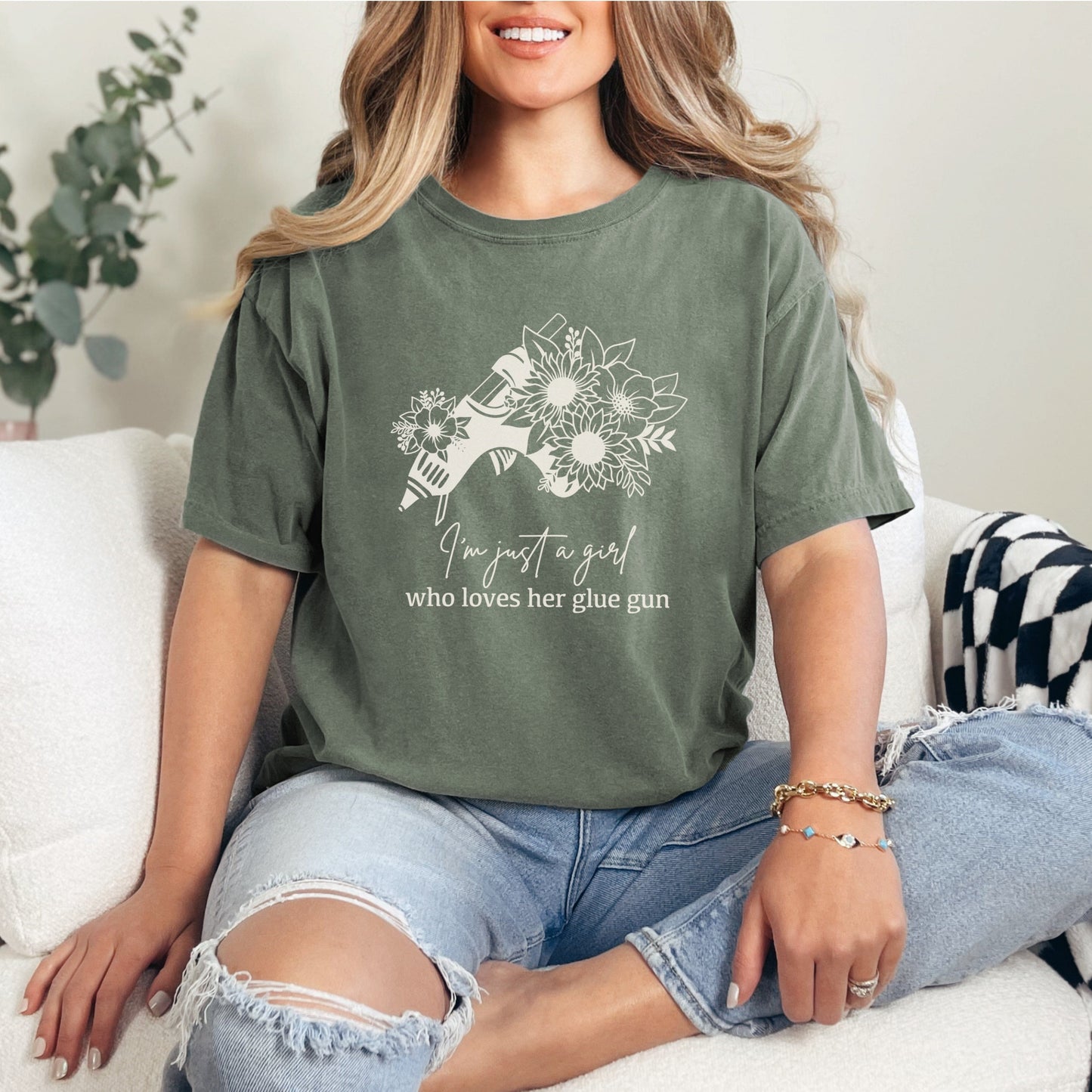 Just A Girl Who Loves Her Glue Gun • Comfort Colors T-shirt T-Shirt Printify Moss S